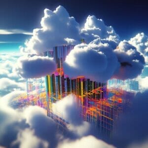 An image of a skyscraper in the clouds.