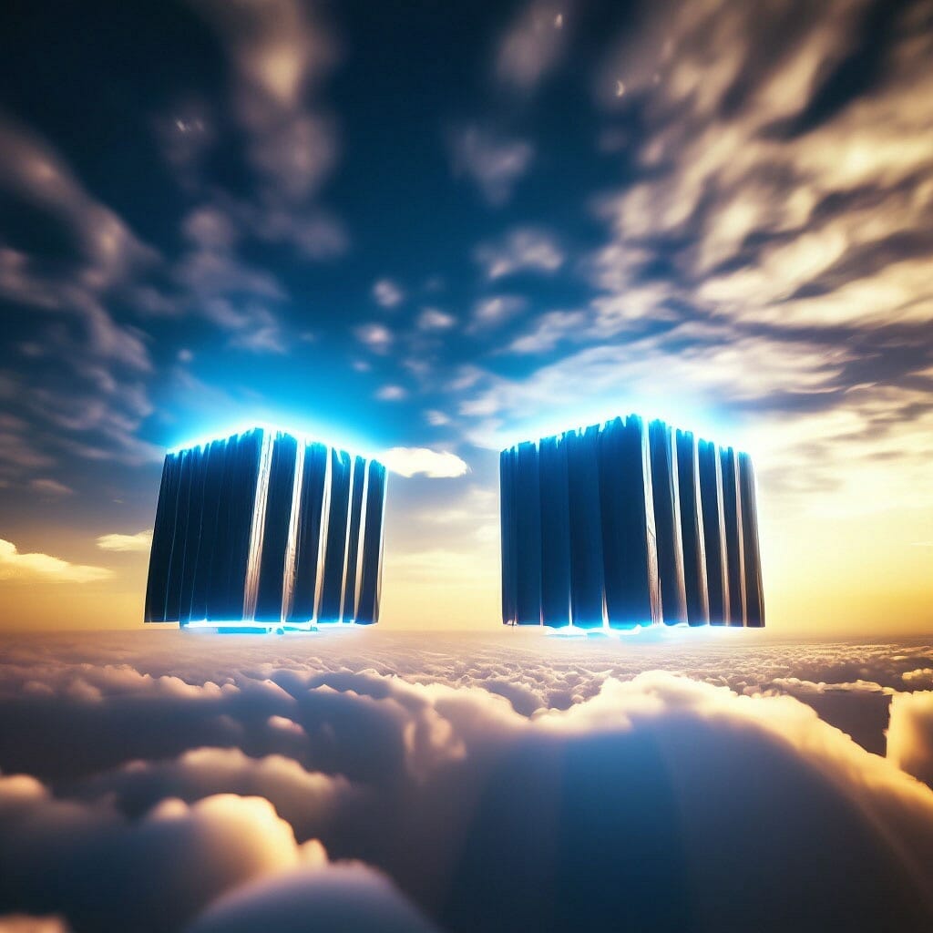 Two blue cubes floating.