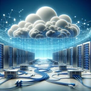 A cloud with servers and wires in the background, ensuring Enteros's database performance management and maximizing ROI.