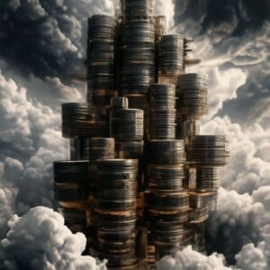 An image of a stack of coins in the clouds, showcasing the power of Enteros UpBeat in optimizing cloud costs.